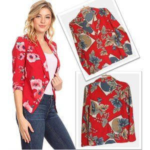 Stylish Red Floral Print Blazer Jacket - Size S